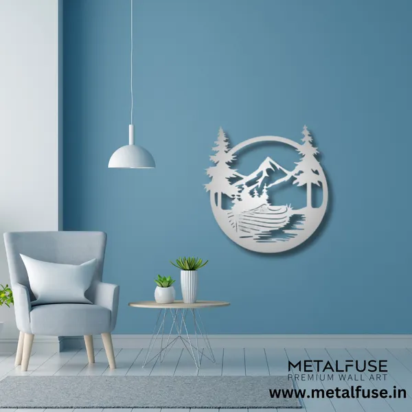 Metal_Wall_Art_for_Home_Decoration__|_Drift_Boat_Mountain__|_Silver