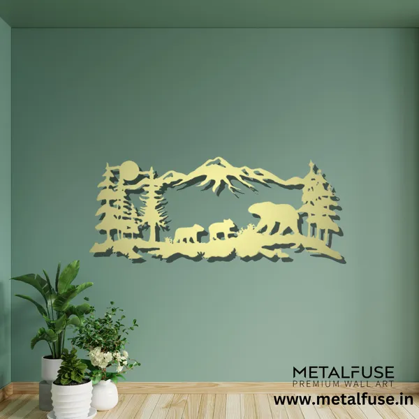 Metal_Wall_Art_for_Home_Decoration__|_Mountain_Bear_Family__|_Gold