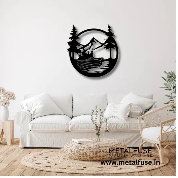 Metal_Wall_Art_for_Home_Decoration__|_Drift_Boat_Mountain__|_Black