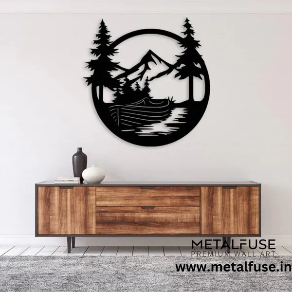Metal_Wall_Art_for_Home_Decoration__|_Drift_Boat_Mountain__|_Black