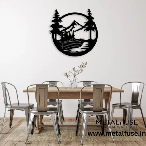 Metal_Wall_Art_for_Home_Decoration__|_Drift_Boat_Mountain__|_Black