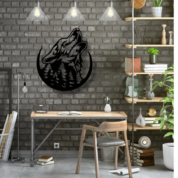 Metal_Wall_Art_for_Home_Decoration__|_Howling_Wolf__|_Black
