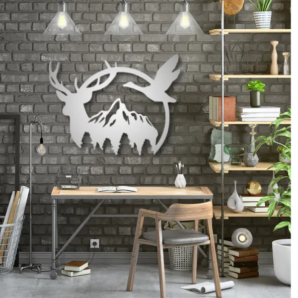 Metal_Wall_Art_for_Home_Decoration__|_Duck_&_Deer_Mountain__|_Silver
