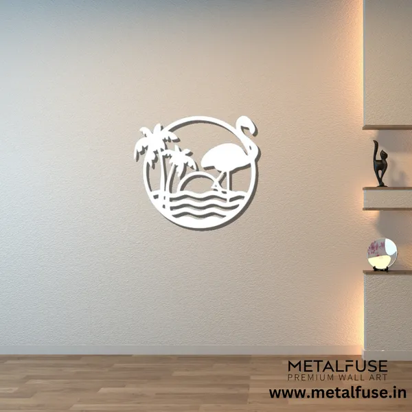 Metal_Wall_Art_for_Home_Decoration__|_Tropical_Flamingo_Scenery__|_White