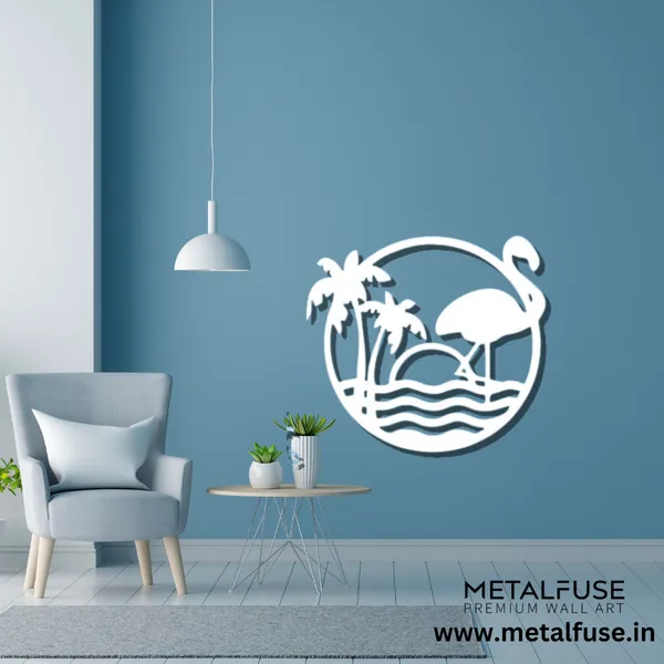 Metal_Wall_Art_for_Home_Decoration__|_Tropical_Flamingo_Scenery__|_White