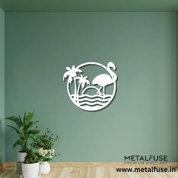 Metal_Wall_Art_for_Home_Decoration__|_Tropical_Flamingo_Scenery__|_White