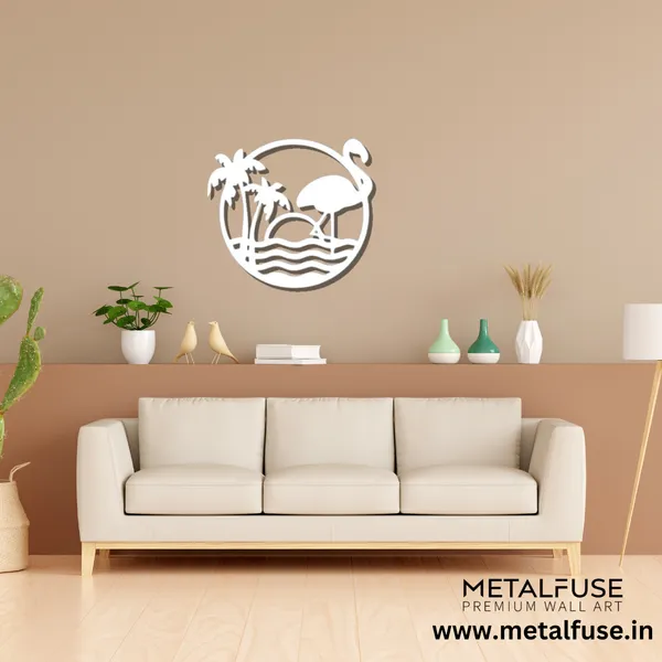 Metal_Wall_Art_for_Home_Decoration__|_Tropical_Flamingo_Scenery__|_White