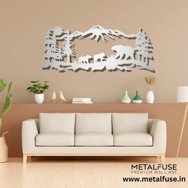 Metal_Wall_Art_for_Home_Decoration__|_Mountain_Bear_Family__|_Silver