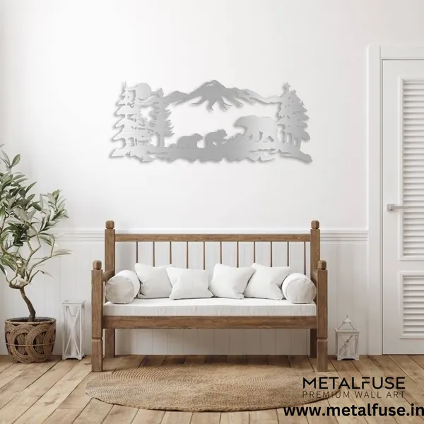Metal_Wall_Art_for_Home_Decoration__|_Mountain_Bear_Family__|_Silver