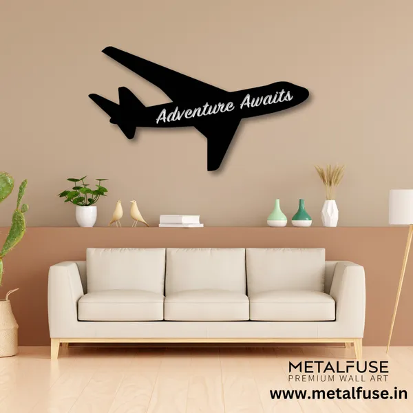 Metal_Wall_Art_for_Home_Decoration__|_Adventure_Awaits_Airplane__|_Black