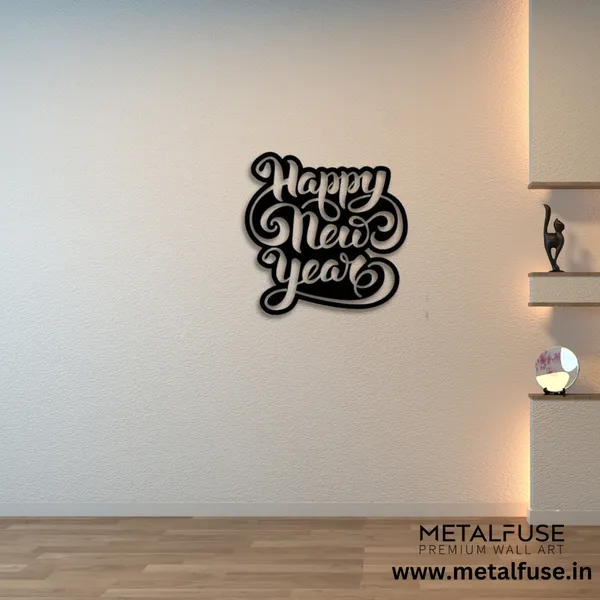 Metal_Wall_Art_for_Home_Decoration|Happy_New_Year_Script|Black