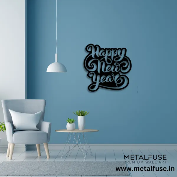 Metal_Wall_Art_for_Home_Decoration|Happy_New_Year_Script|Black
