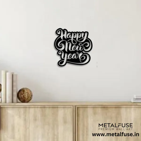 Metal_Wall_Art_for_Home_Decoration|Happy_New_Year_Script|Black