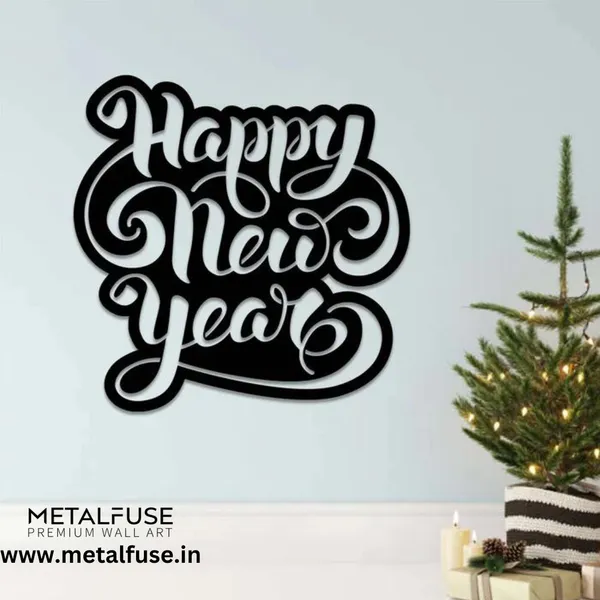 Metal_Wall_Art_for_Home_Decoration|Happy_New_Year_Script|Black