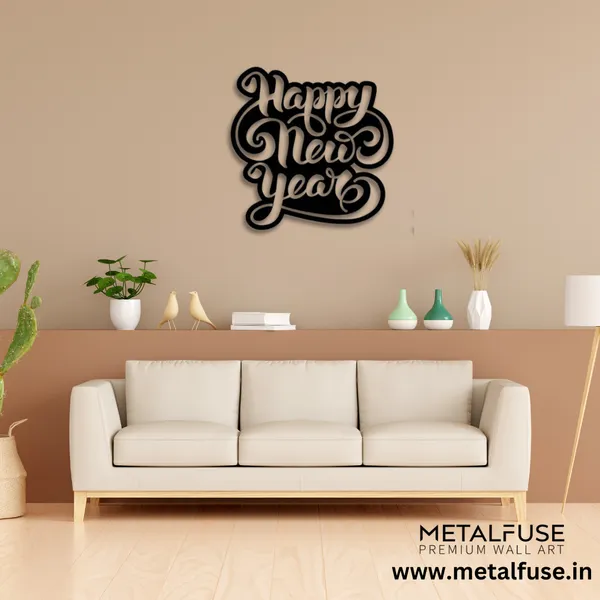 Metal_Wall_Art_for_Home_Decoration|Happy_New_Year_Script|Black