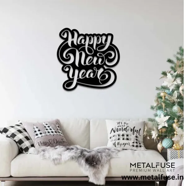 Metal_Wall_Art_for_Home_Decoration|Happy_New_Year_Script|Black