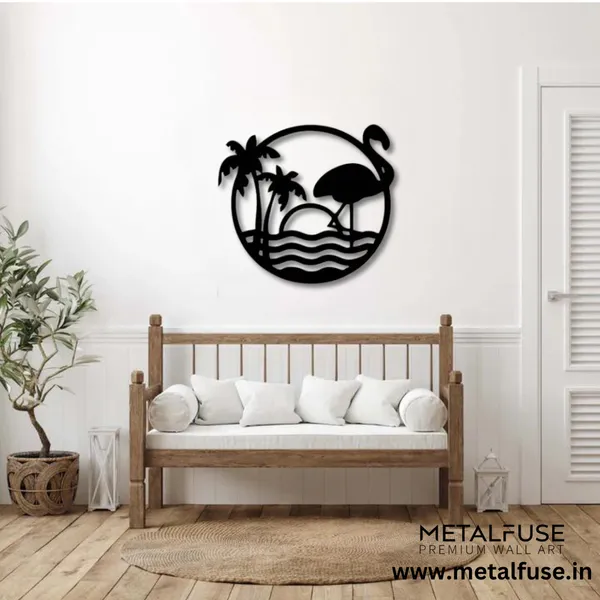 Metal_Wall_Art_for_Home_Decoration__|_Tropical_Flamingo_Scenery__|_Black