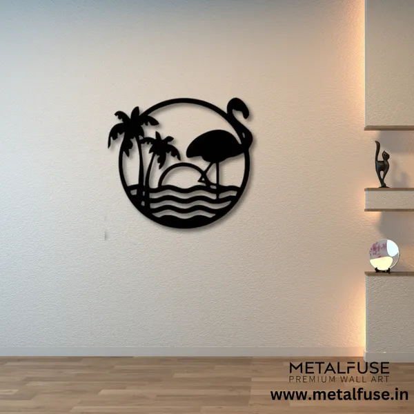 Metal_Wall_Art_for_Home_Decoration__|_Tropical_Flamingo_Scenery__|_Black