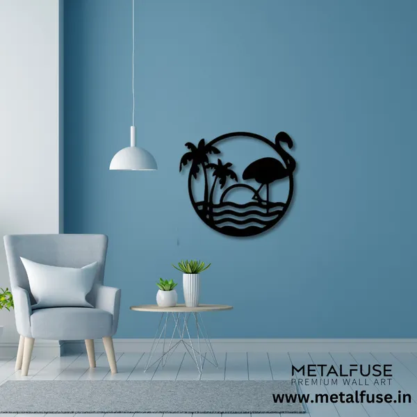 Metal_Wall_Art_for_Home_Decoration__|_Tropical_Flamingo_Scenery__|_Black