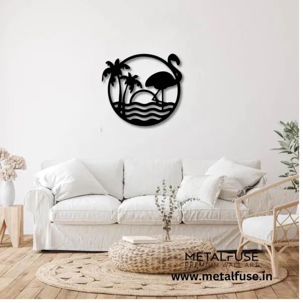 Metal_Wall_Art_for_Home_Decoration__|_Tropical_Flamingo_Scenery__|_Black