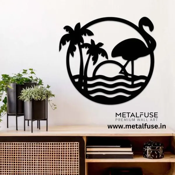 Metal_Wall_Art_for_Home_Decoration__|_Tropical_Flamingo_Scenery__|_Black