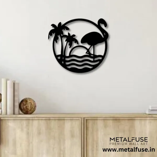 Metal_Wall_Art_for_Home_Decoration__|_Tropical_Flamingo_Scenery__|_Black