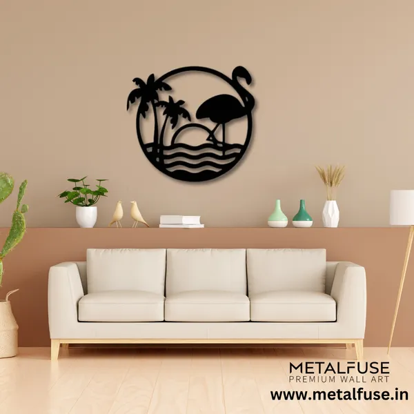 Metal_Wall_Art_for_Home_Decoration__|_Tropical_Flamingo_Scenery__|_Black