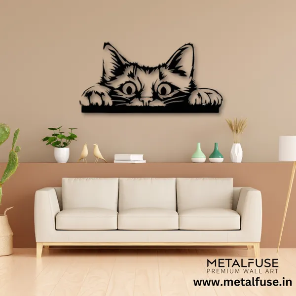 Metal_Wall_Art_for_Home_Decoration__|_Peeking_Cat__|_Black