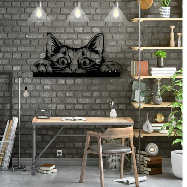 Metal_Wall_Art_for_Home_Decoration__|_Peeking_Cat__|_Black