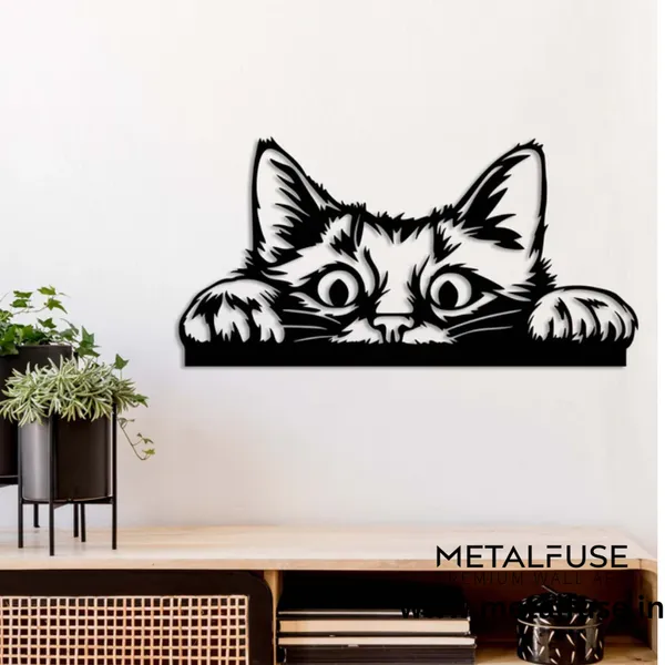Metal_Wall_Art_for_Home_Decoration__|_Peeking_Cat__|_Black