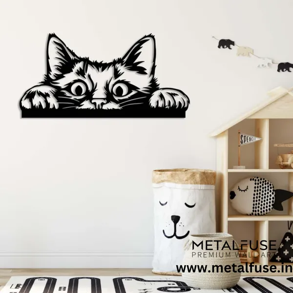 Metal_Wall_Art_for_Home_Decoration__|_Peeking_Cat__|_Black