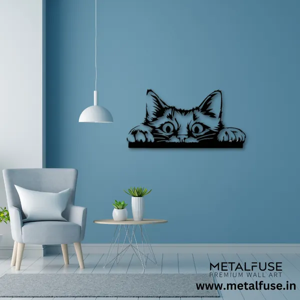 Metal_Wall_Art_for_Home_Decoration__|_Peeking_Cat__|_Black