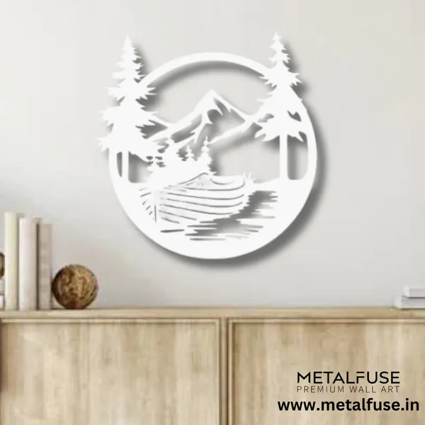 Metal_Wall_Art_for_Home_Decoration__|_Drift_Boat_Mountain__|_White