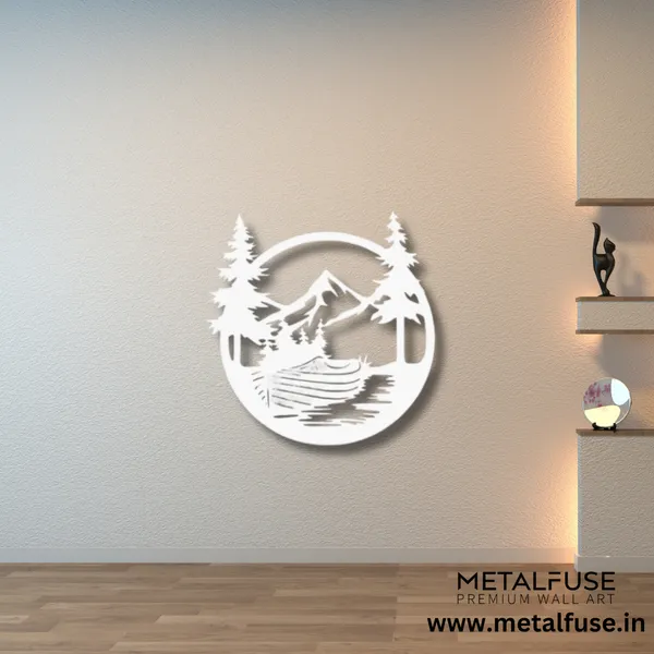 Metal_Wall_Art_for_Home_Decoration__|_Drift_Boat_Mountain__|_White
