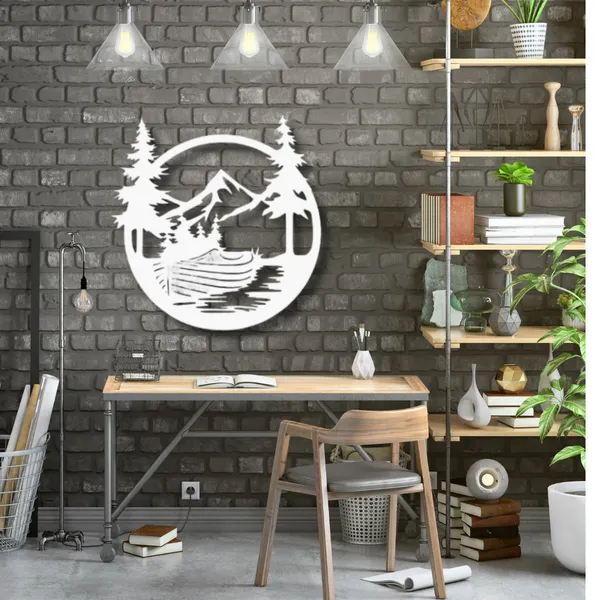 Metal_Wall_Art_for_Home_Decoration__|_Drift_Boat_Mountain__|_White