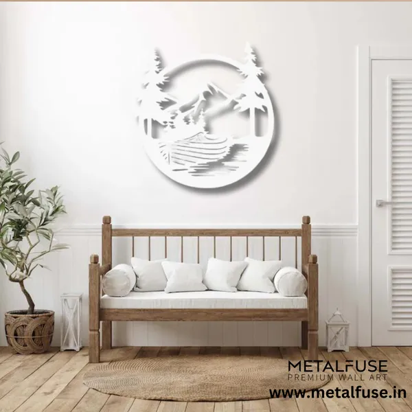 Metal_Wall_Art_for_Home_Decoration__|_Drift_Boat_Mountain__|_White