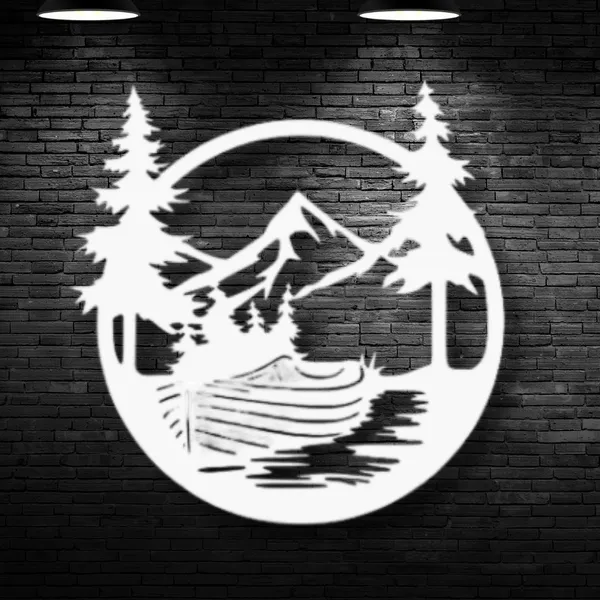 Metal_Wall_Art_for_Home_Decoration__|_Drift_Boat_Mountain__|_White