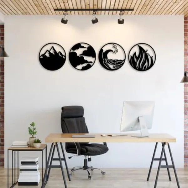 Metal_Wall_Art_for_Home_Decoration__|_Natures_Four_Elements__|_Black_4_pcs