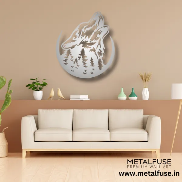 Metal_Wall_Art_for_Home_Decoration__|_Howling_Wolf__|_Silver