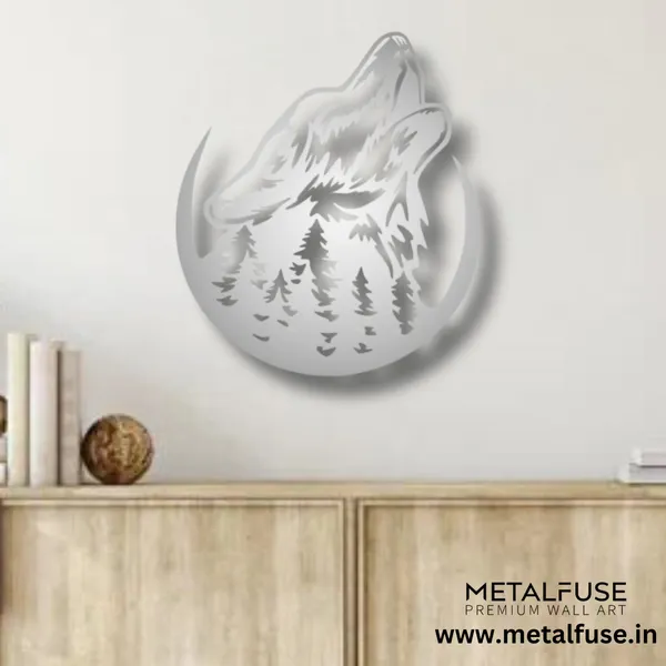 Metal_Wall_Art_for_Home_Decoration__|_Howling_Wolf__|_Silver