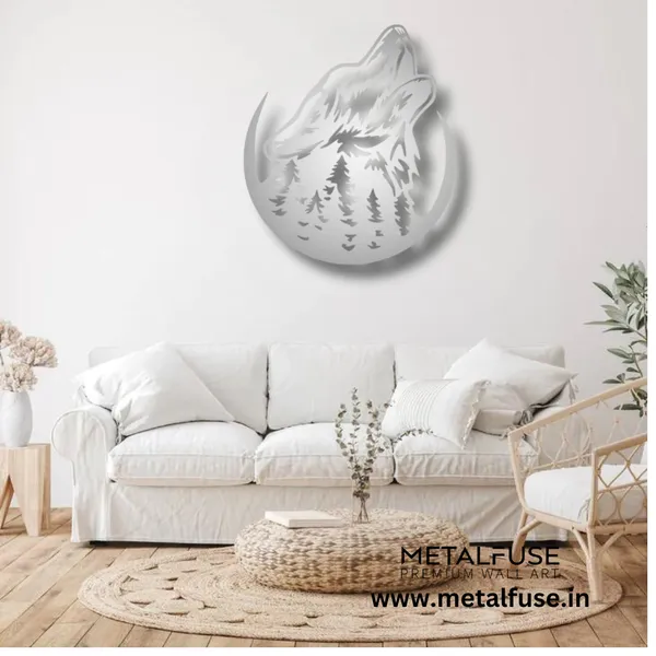 Metal_Wall_Art_for_Home_Decoration__|_Howling_Wolf__|_Silver