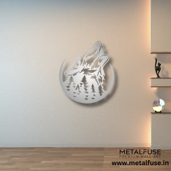 Metal_Wall_Art_for_Home_Decoration__|_Howling_Wolf__|_Silver