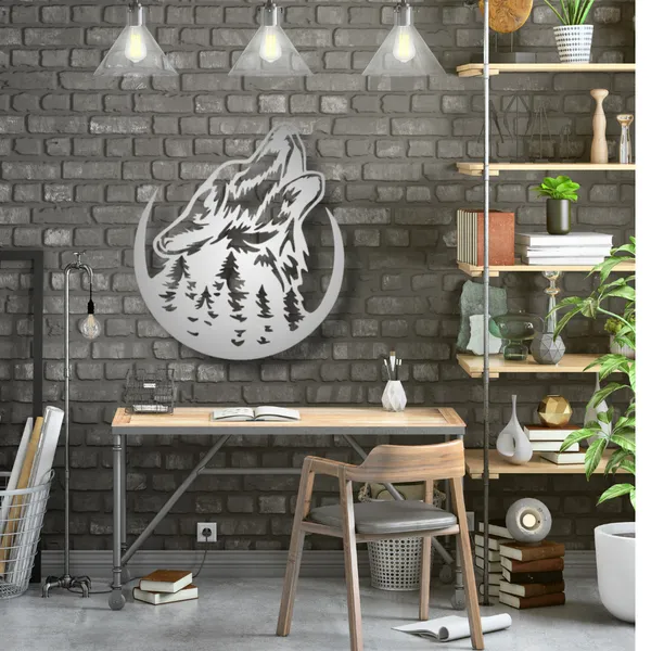 Metal_Wall_Art_for_Home_Decoration__|_Howling_Wolf__|_Silver