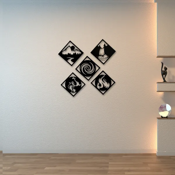 Wooden_Wall_Art_for_Home_Decoration__|_Five_Elements__|_Black
