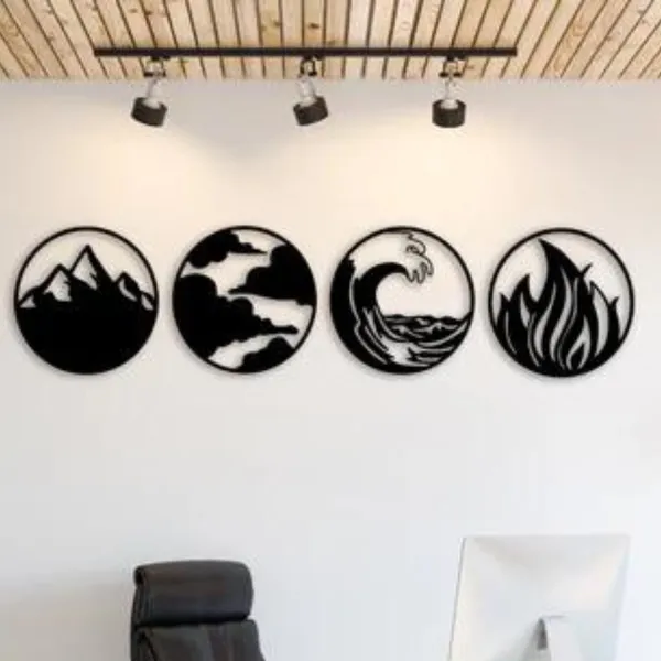 Wooden_Wall_Art_for_Home_Decoration__|_Natures_Four_Elements__|_Black_4_pcs