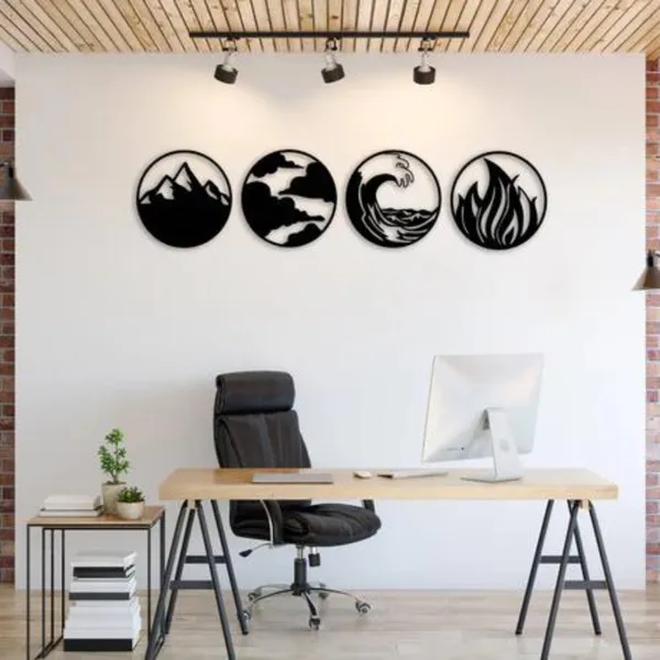 Wooden_Wall_Art_for_Home_Decoration__|_Natures_Four_Elements__|_Black_4_pcs