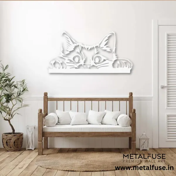 Metal_Wall_Art_for_Home_Decoration__|_Peeking_Cat__|_White