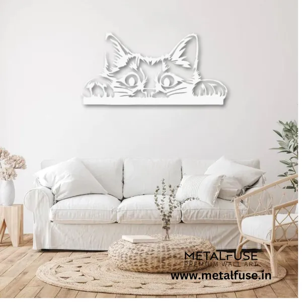 Metal_Wall_Art_for_Home_Decoration__|_Peeking_Cat__|_White