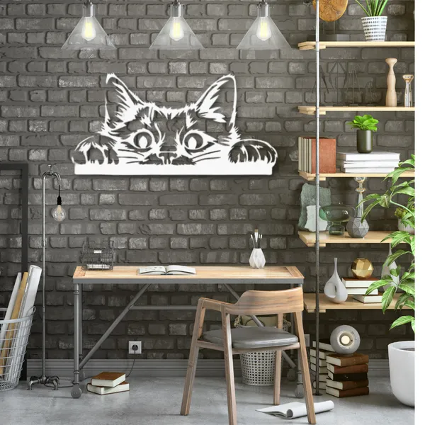 Metal_Wall_Art_for_Home_Decoration__|_Peeking_Cat__|_White
