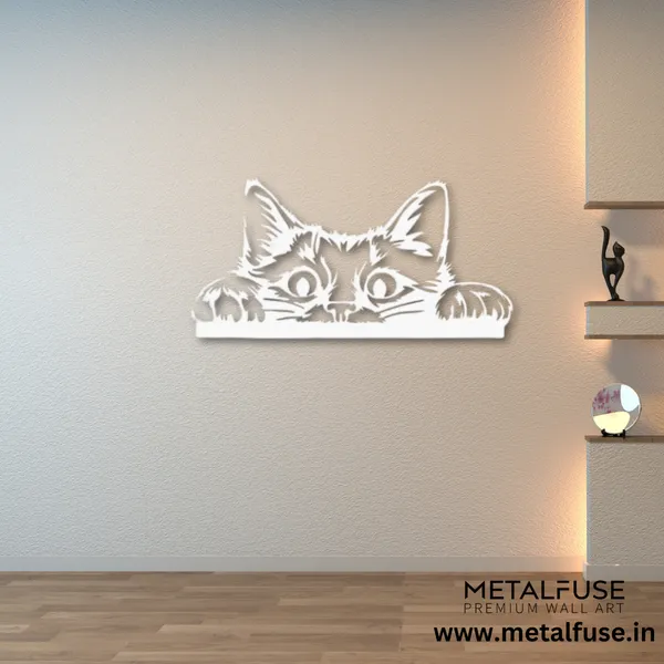Metal_Wall_Art_for_Home_Decoration__|_Peeking_Cat__|_White
